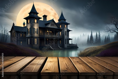 halloween background with castle and moon