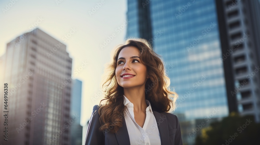 businesswoman standing with her arms crossed at  an outdoor uban