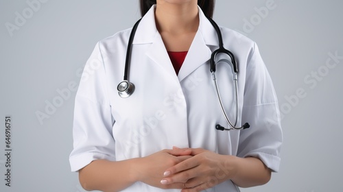 Close Up female doctor standing on studio background
