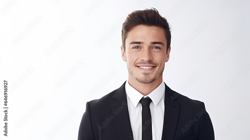 Handsome businessman looking at camera isolated on white studio background. generative ai Handsome businessman looking at camera isolated on white studio background. generative ai