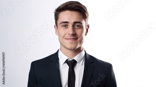 portrait of a businessman looking at the camera against a white studio background.