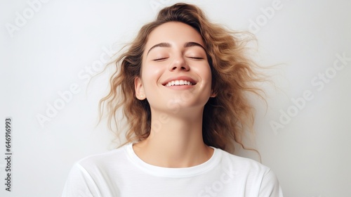 happy  woman on a white background for beauty  spa and cosmetics.