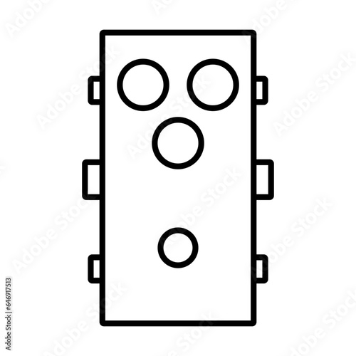 Audio studio flat icon logo. Guitar stomp box effect. Reverb distortion overdrive delay effect. Analog electric guitar effects. Volume level knob volume control. 3 knob led guitar effect. input output