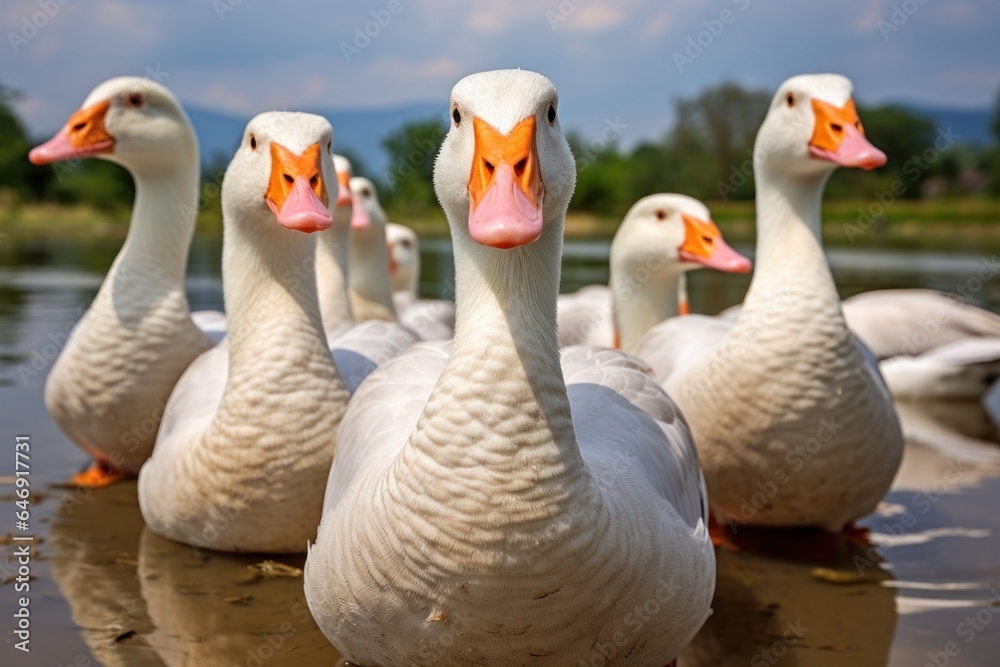 Geese close-up on the pond. Geese close-up on the pond.