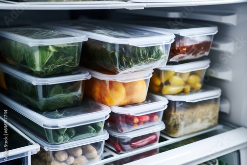 food containers in the refrigerator.