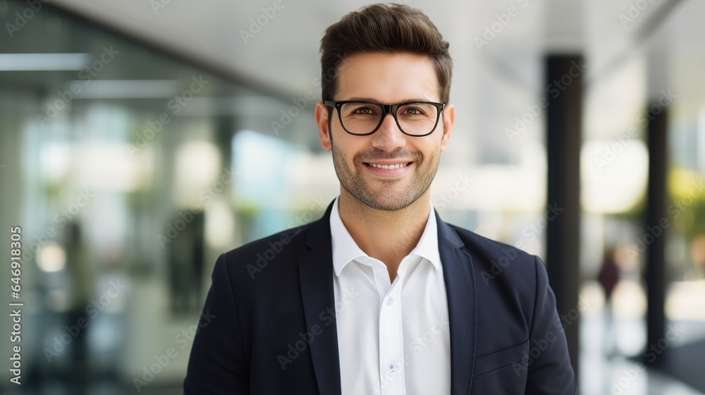 Fototapeta premium portrait of a handsome businessman in office. generative ai