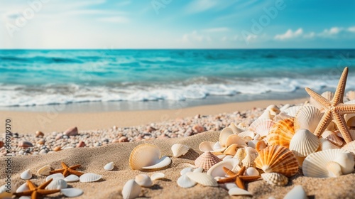 sea shells on the beach background. generative ai