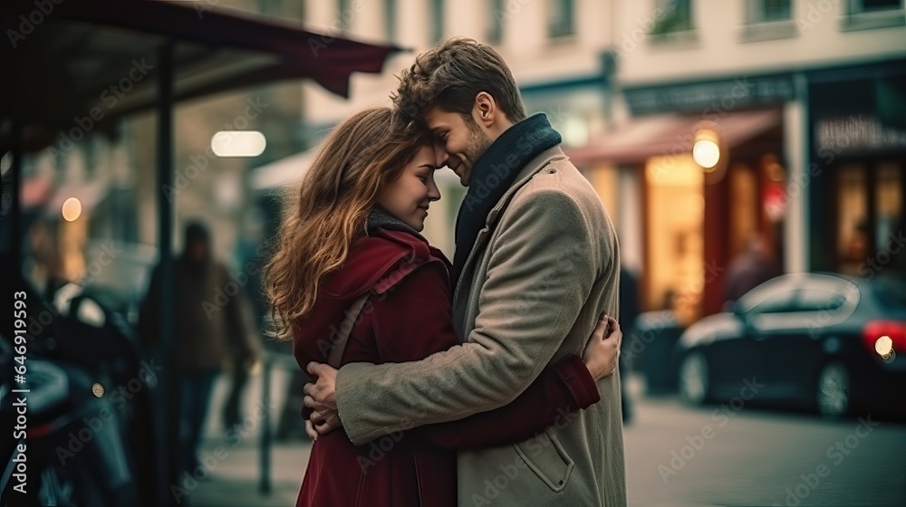 Couple lover hug together on the street