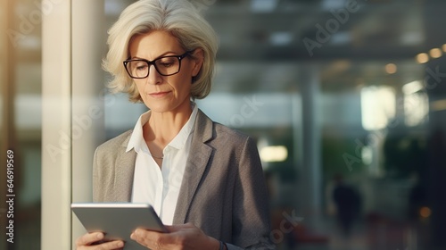 senior business woman working on tablets in office