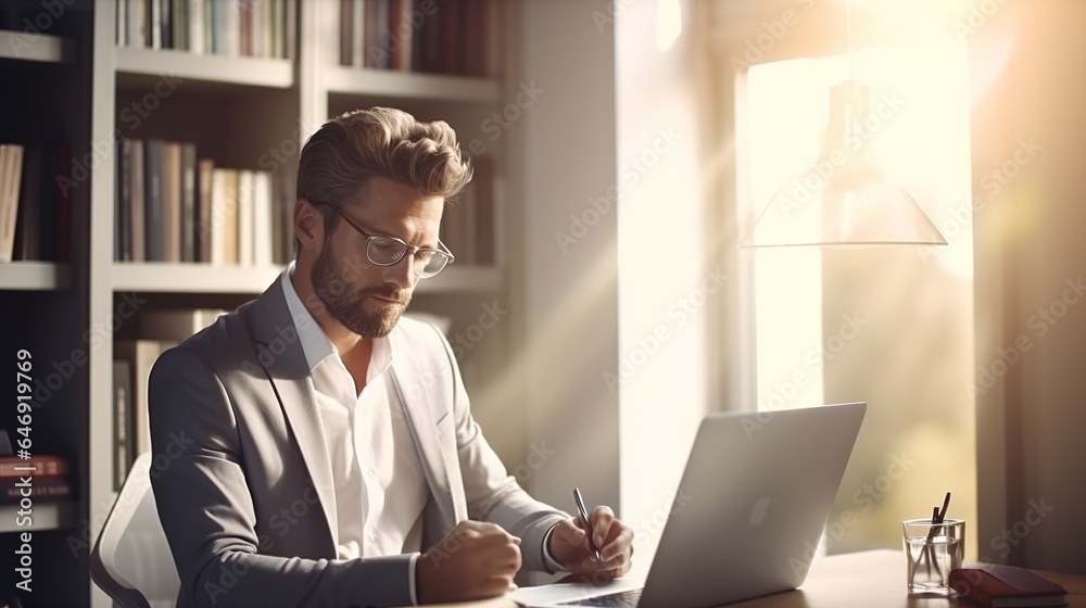 businessman working on laptop in office