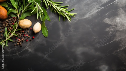 Fototapeta Naklejka Na Ścianę i Meble -  Background with rosemary, dark creative kitchen table