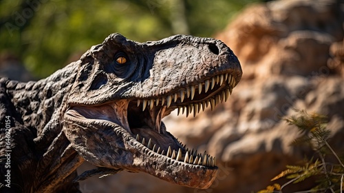 Tyrannosaurus Rex, Dinosaur at rock hill background © thesweetsheep