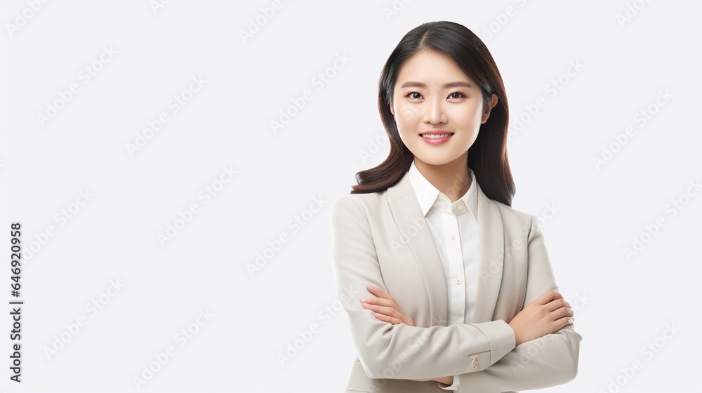Smiling Businesswoman Standing Confidently in Professional Studio Environment Smiling Businesswoman Standing Confidently in Professional Studio Environment