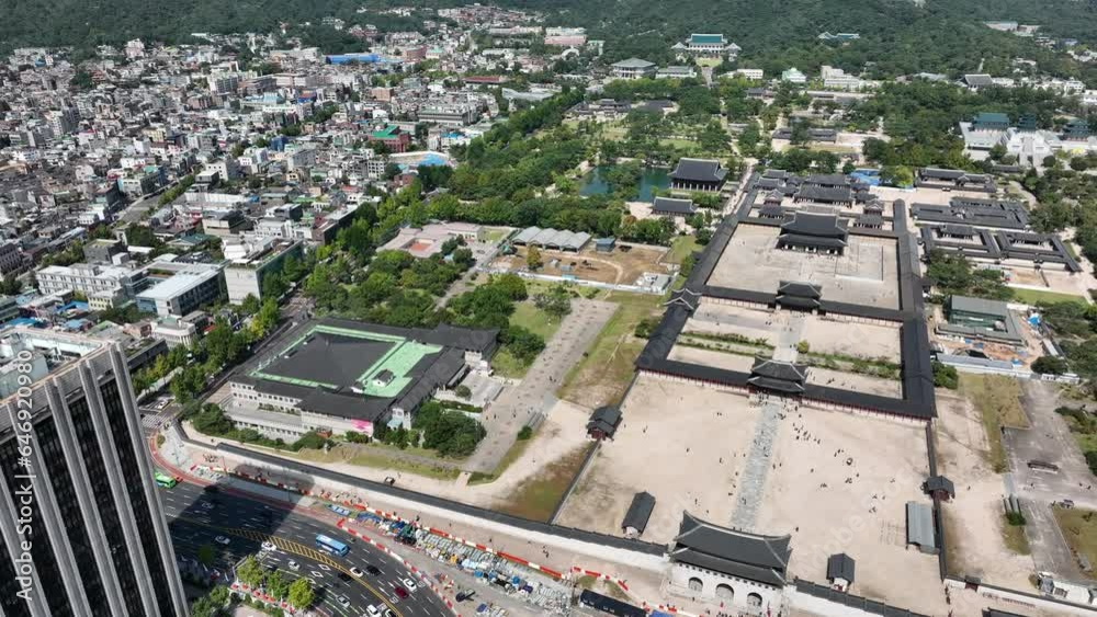 a drone-shot view of a downtown,Gwanghwamun Gate Seoul Korea a drone-shot view of a downtown,Gwanghwamun Gate Seoul Korea