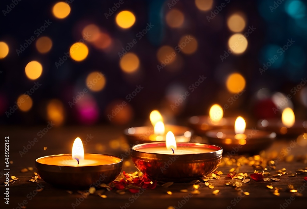 Happy Diwali, festival of lights with diya candles background, banner, poster Happy Diwali, festival of lights with diya candles background, banner, poster