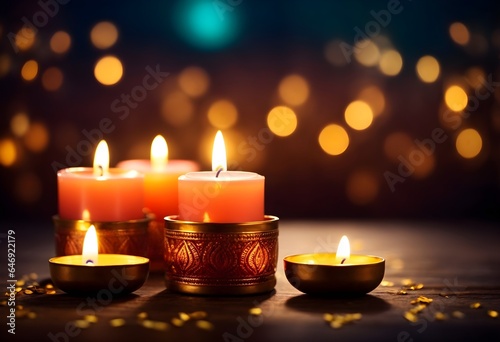 Happy Diwali, festival of lights with diya candles background, banner, poster 