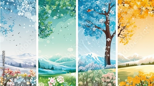 Four season of year. vertical nature banner