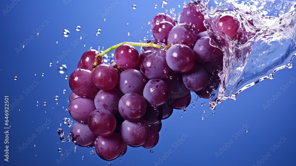Grape drop in water splash, fresh fruit