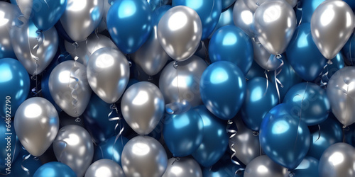 Blue and Silver Party Balloons with Gifts and Confetti © Rodolfo