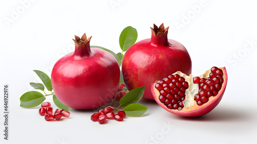 pomegranate with leafs on white background