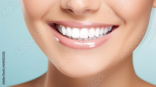close up of a woman smiling  teeth whitening  a stunning feminine grin. tooth care. notion of dentistry. 