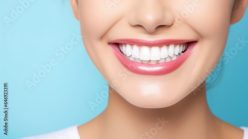 closeup of smile with white healthy teeth. notion of dentistry. generative ai