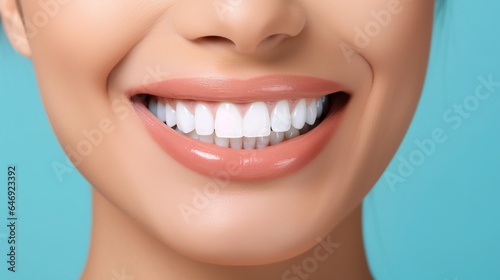 closeup of smile with white healthy teeth. notion of dentistry. generative ai