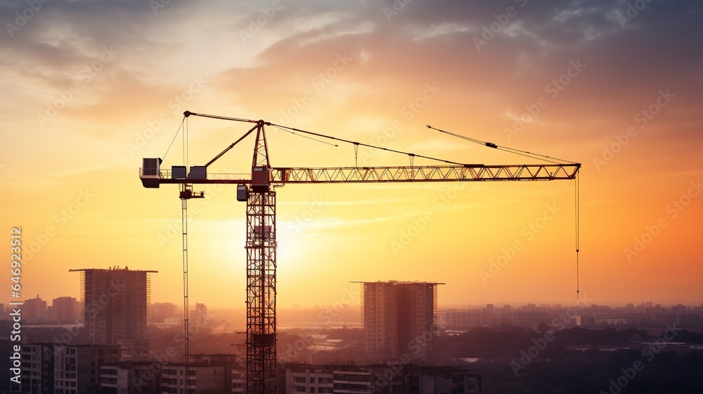 construction site with crane on sunset. generative ai construction site with crane on sunset. generative ai