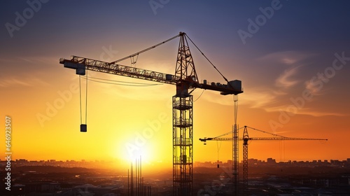 construction site with crane on sunset. generative ai