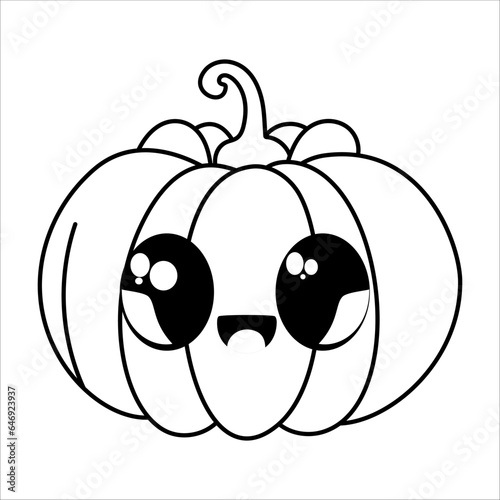 pumpkin kawaii cute halloween coloring book outline vector illustration