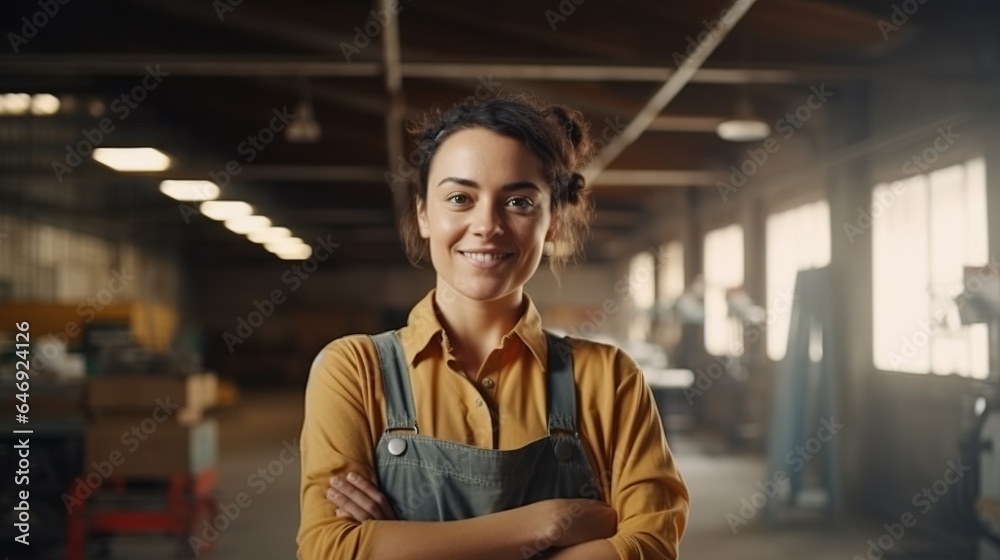Fototapeta premium happy female engineer on the job site wearing a hard hat