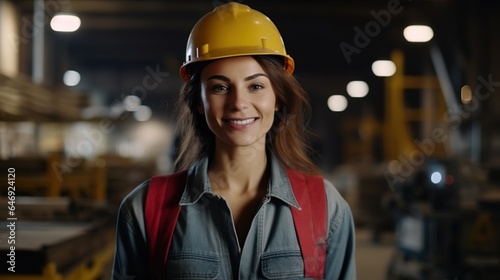 happy female engineer on the job site wearing a hard hat
