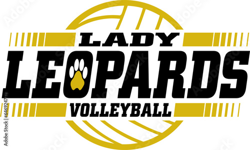 lady leopards volleyball team design with ball for school, college or league sports