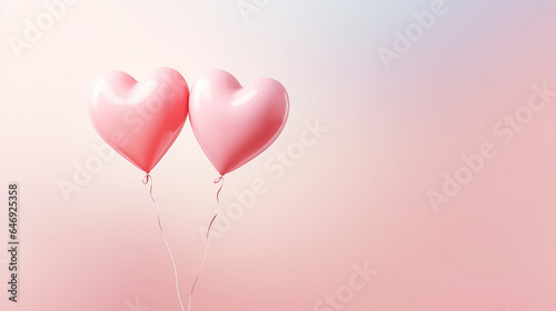 Two pink heart-shaped balloons on a pink background, pastel colors. Concept Valentine's Day, wedding, Love symbol. Copy space.