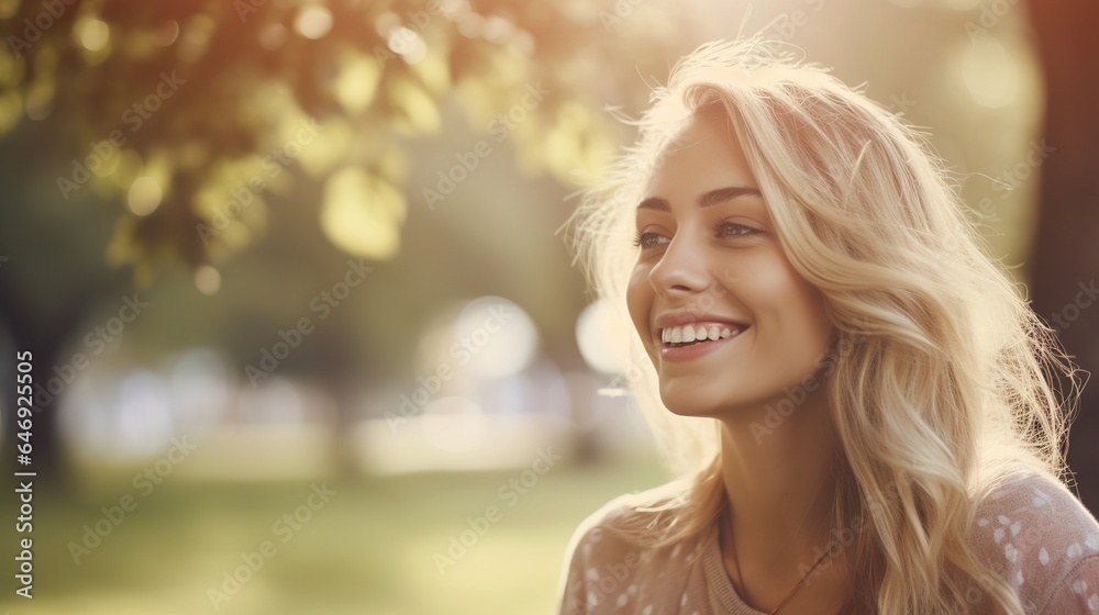 portrait of a smile woman in the park portrait of a smile woman in the park