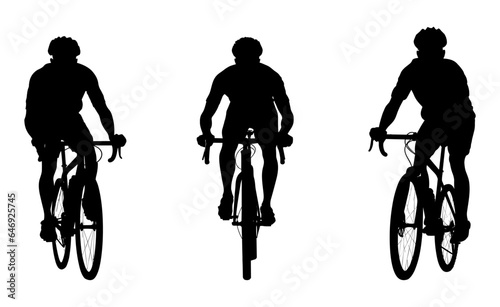 set of silhouettes of people riding bicycle. cyclist front view. isolated on a background. eps 10