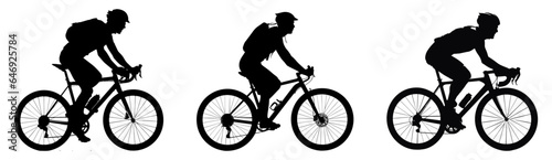 set of silhouettes of people riding bicycle. cyclist side view. isolated on a background. eps 10 photo