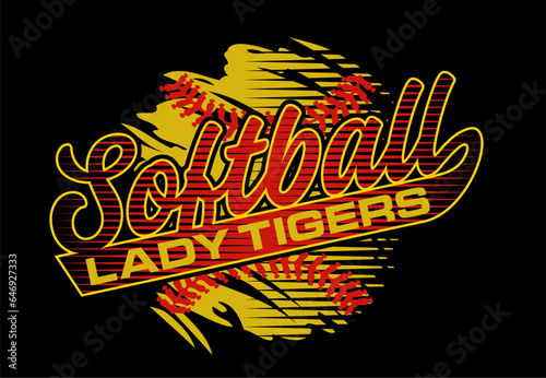 lady tigers softball team design with ball and stitches for school, college or league sports
