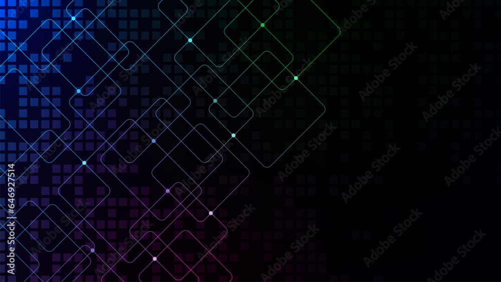 Abstract geometric with circuit lines and dots connection. Big data visualization. Global network connection and digital communication technology background.