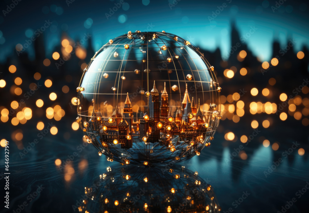Planet earth in the form of a glass ball. Worldwide network connection, digital telecommunication, big data, digital transformation, IoT, cryptocurrency.Worldwide trade ,investment concept. Planet earth in the form of a glass ball. Worldwide network connection, digital telecommunication, big data, digital transformation, IoT, cryptocurrency.Worldwide trade ,investment concept.