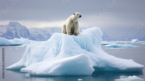 struggle of a magnificent polar bear as it stands on a dwindling iceberg, surrounded by rapidly melting ice. © pvl0707
