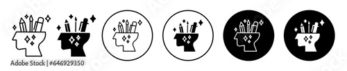Creativity icon. Creative thinking process in art business work symbol. Out of the box idea creation or visualization concept vector. Artist wide knowledge by being smart sign.