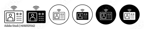 intercom icon. Two way communication device use in home, office, flight symbol. Electronic house equipment with radio signal vector. Security phone with intercommunication system sign.
