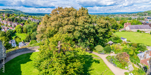 A panorama view north from the ramparts of the castle keep in Lewes, Sussex, UK in summertime