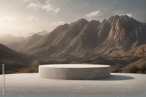 stone podium background with cloudy sky © a2graphics