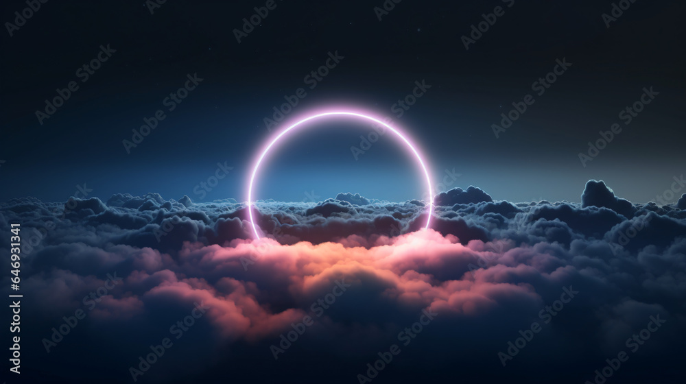 3d render abstract cloud illuminated with neon ligh