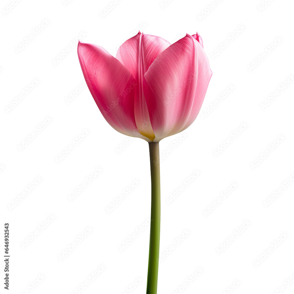 One single pink tulip flower as symbol of love, romance and beauty isolated on transparent background. One single pink tulip flower as symbol of love, romance and beauty isolated on transparent background.
