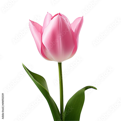 One single pink tulip flower as symbol of love, romance and beauty isolated on transparent background.