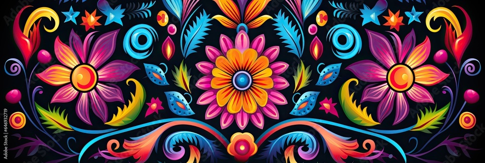traditional colors mexican huichol pattern