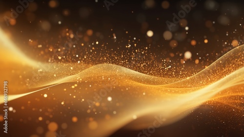 An abstract gold background with dynamic waves and bubbles